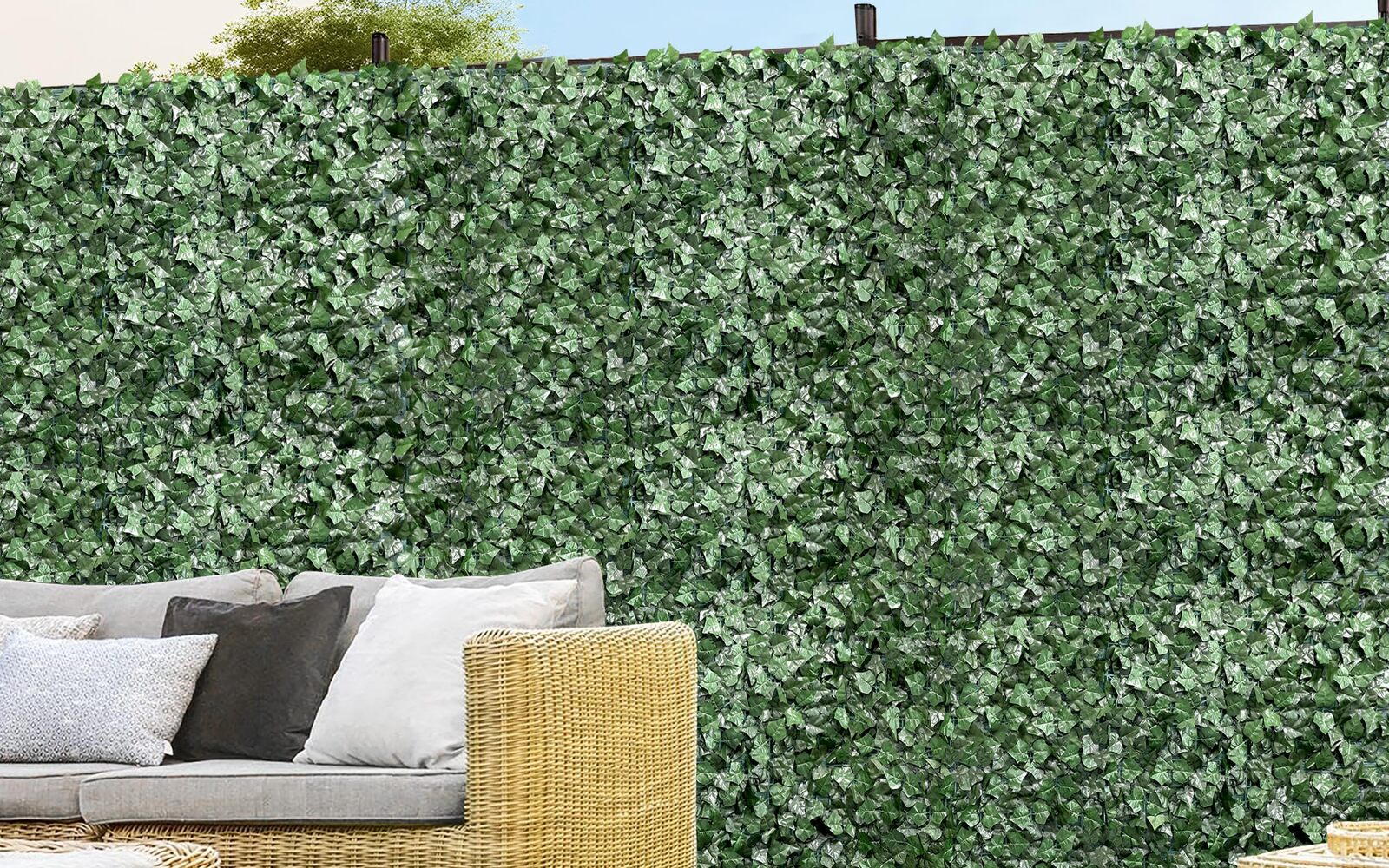 Green decorative fence covering for privacy and screening